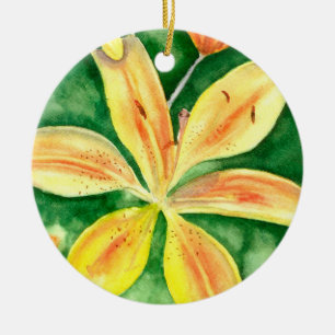 Yellow lilies in the garden  ceramic ornament