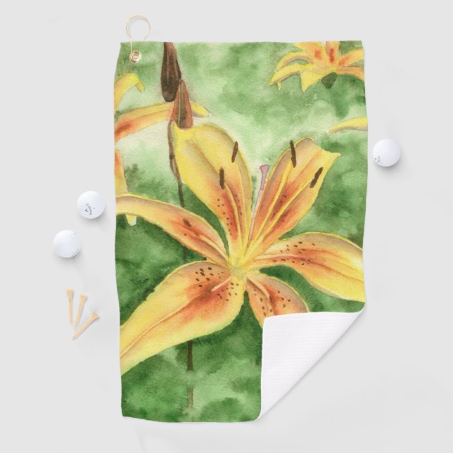Yellow lilies in the garden poster golf towel (InSitu)