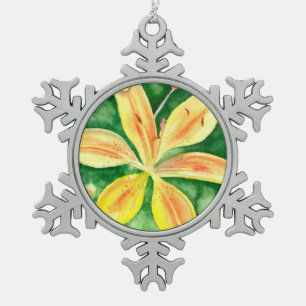 Yellow lilies in the garden   snowflake pewter christmas ornament