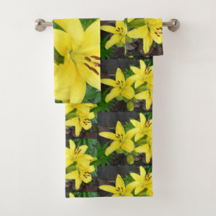 Yellow Lilly Photo Designed Bath Towel Set