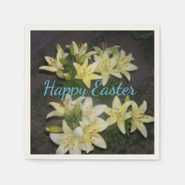Yellow Lily Cluster Dark Background Happy Easter Napkin