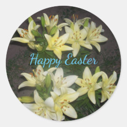 Yellow Lily Floral Cluster Happy Easter Classic Round Sticker