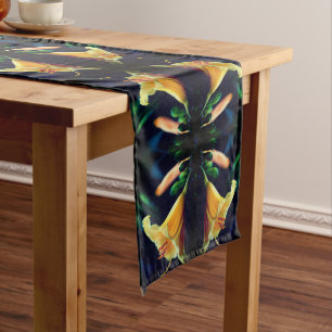 Yellow Lily Flower Abstract Art Short Table Runner