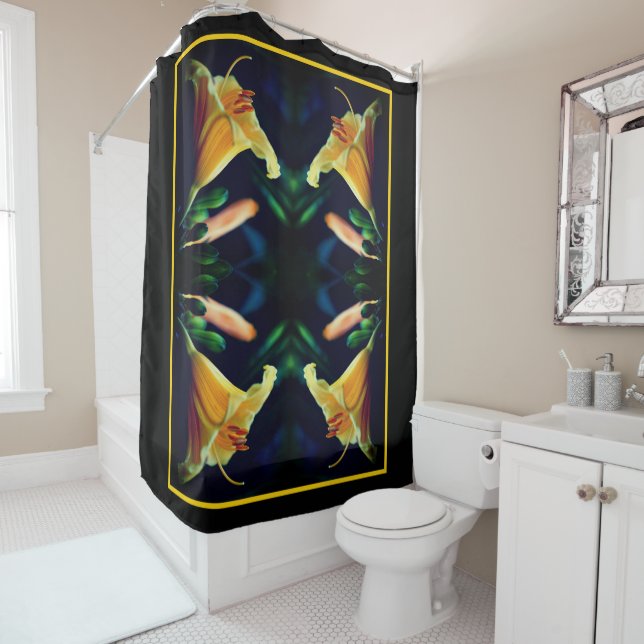 Yellow Lily Flower Abstract Art  Shower Curtain (In Situ)