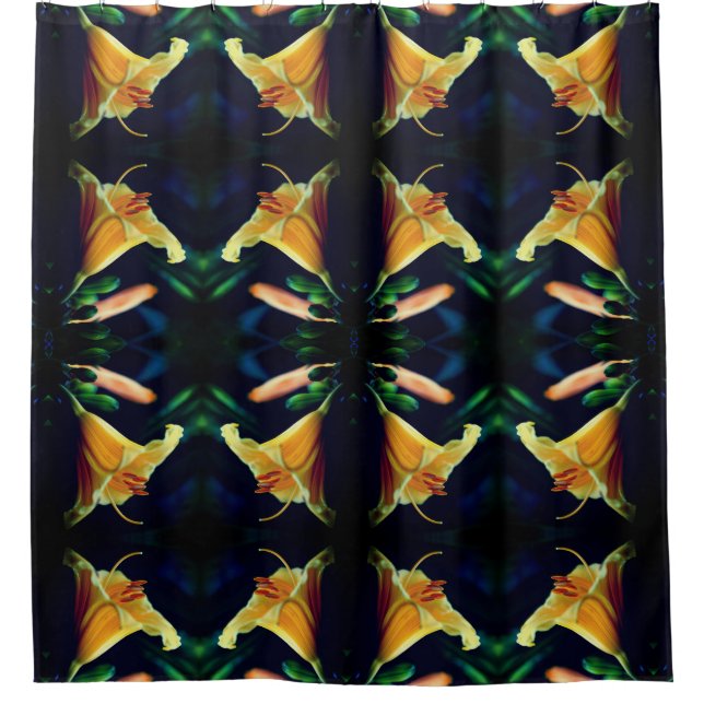 Yellow Lily Flower Abstract Pattern Shower Curtain (Front)