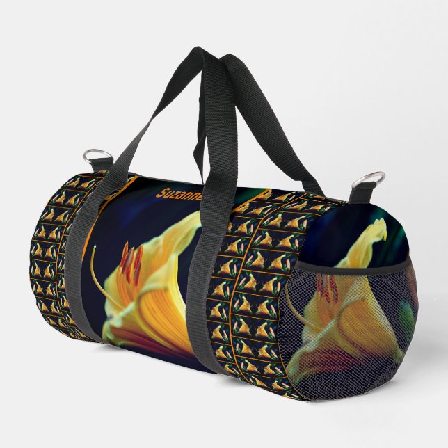 Yellow Lily Flower Abstract Personalised Duffle Bag (Right Corner)