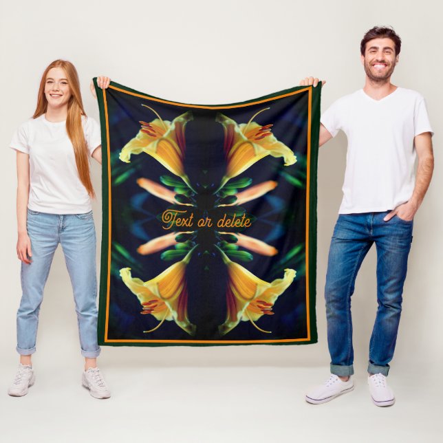Yellow Lily Flower Abstract Personalised Fleece Blanket (In Situ)