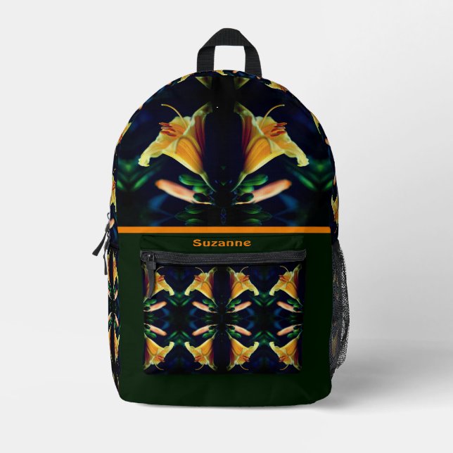 Yellow Lily Flower Abstract Personalised Printed Backpack (Front)