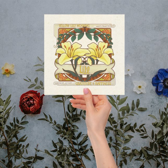 Yellow Lily-Flower Meaning Vintage-Style Yellow Invitation (Yellow Lily-Flower Meaning Vintage-Style Invitation)