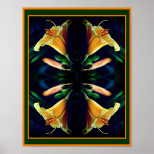 Yellow Lily Flower Mirror Abstract Poster