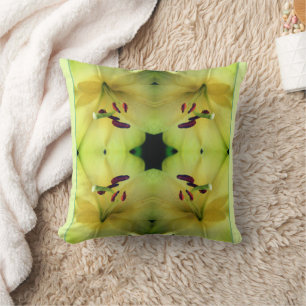 Yellow Lily Flower Up Close Abstract  Cushion