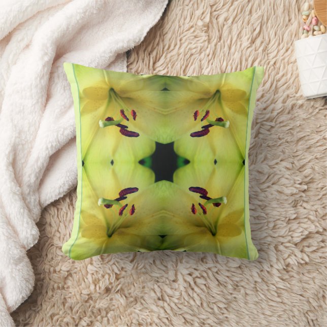 Yellow Lily Flower Up Close Abstract  Cushion (Blanket)