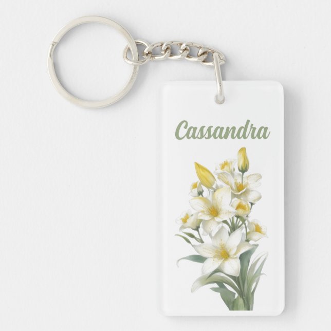 Yellow Lily Flowers Personalised Key Ring (Front)