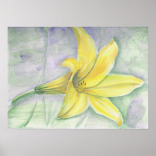 Yellow Lily Painting in Acrylic Poster