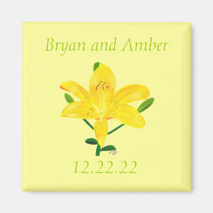 Yellow Lily Save the date Wedding Magnets