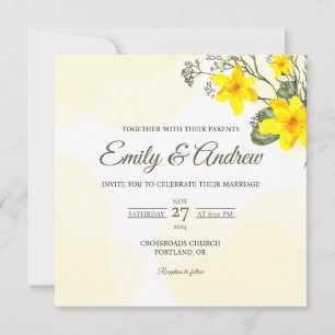 Yellow Lily Watercolor Floral Square Wedding Invitation