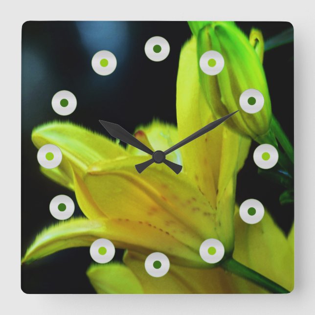 Yellow Lily with Wind Effect by Shirley Taylor Square Wall Clock (Front)