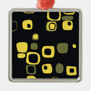 Yellow, Lime, Black Retro Abstract Art Ornaments