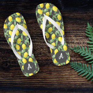 Yellow lime citrus pattern name grey thongs