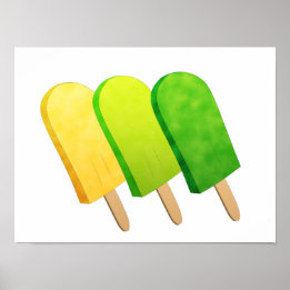 Yellow, Lime Green, and Green Ice Pops Poster