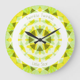 Yellow Lime Green Twinkle Little Star Baby Nursery Large Clock