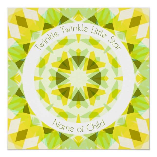 Yellow Lime Green Twinkle Little Star Baby Nursery Poster (Front)