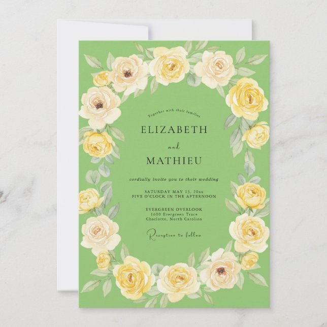 Yellow Lime Peony Wedding Invitation (Front)
