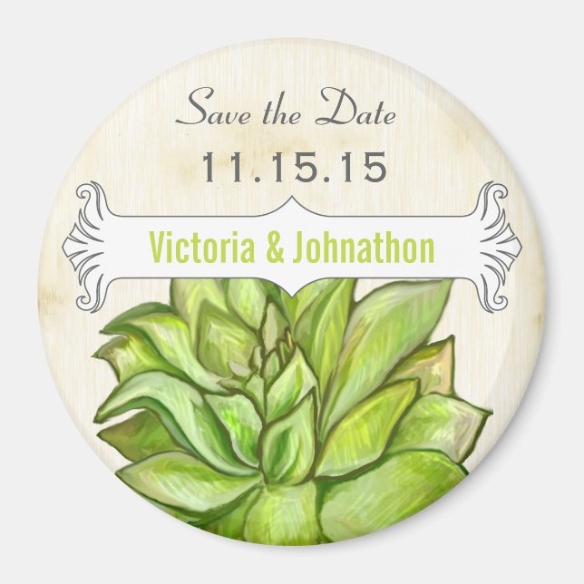 Yellow Lime Succulent Save the Date Magnets (Front)