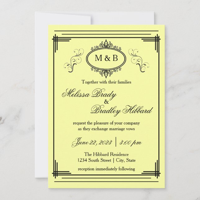 Yellow Lined Frame - Wedding Invitation (Front)