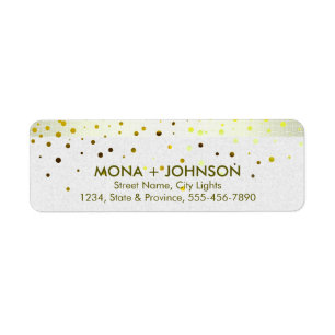 Yellow Linen Glitter Sparkle Confetti Dots Modern Return Address Label