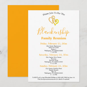 Yellow Linked Hearts 3-Day Family Reunion  Invitation
