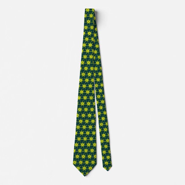 Yellow Linked Stars - Dark Green Tie (Front)