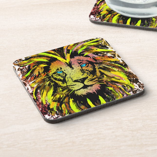 Yellow Lion Head  - Lion Face Beverage Coaster (Left Side)