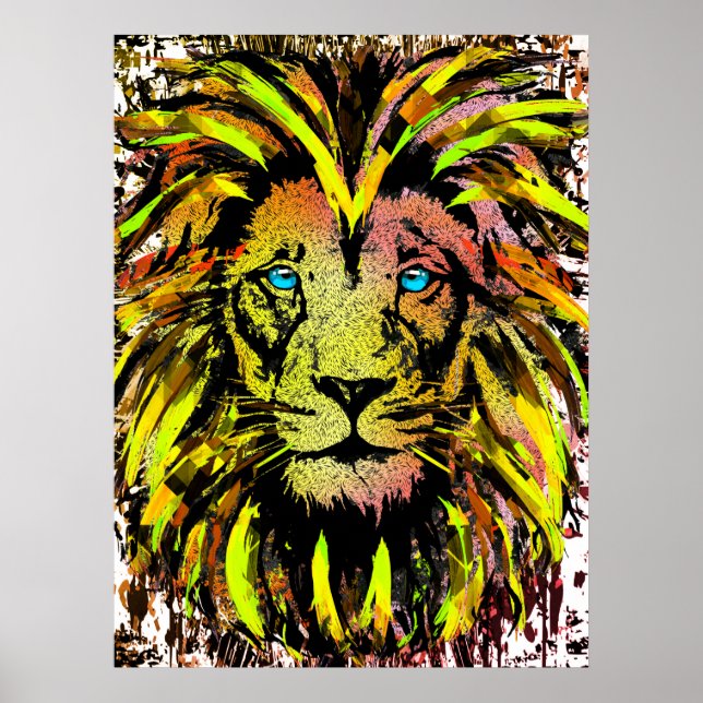 Yellow Lion Head Poster - Lion Face (Front)