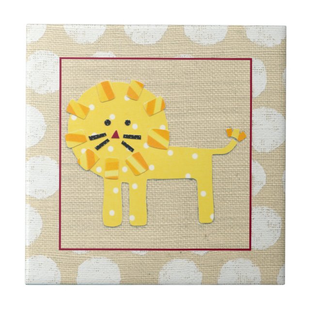 Yellow Lion with White Polka Dots Ceramic Tile (Front)