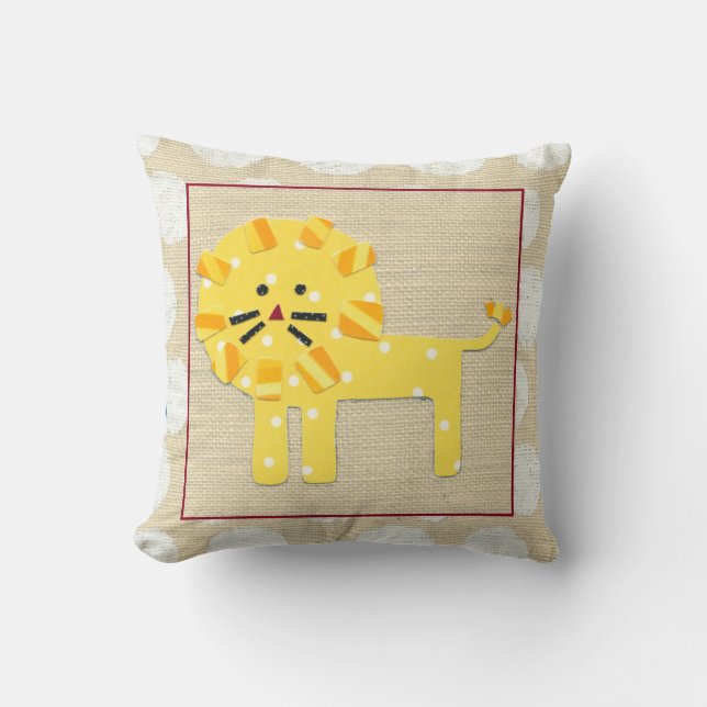 Yellow Lion with White Polka Dots Cushion (Front)