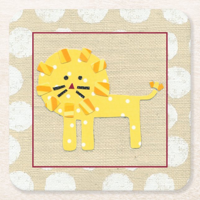 Yellow Lion with White Polka Dots Square Paper Coaster (Front)