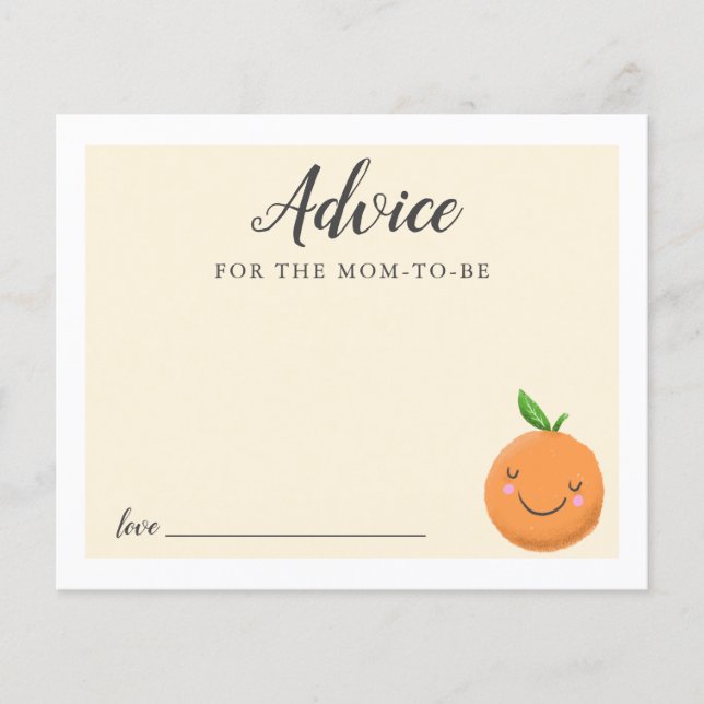 Yellow Little Cutie Baby Shower Advice Card (Front)
