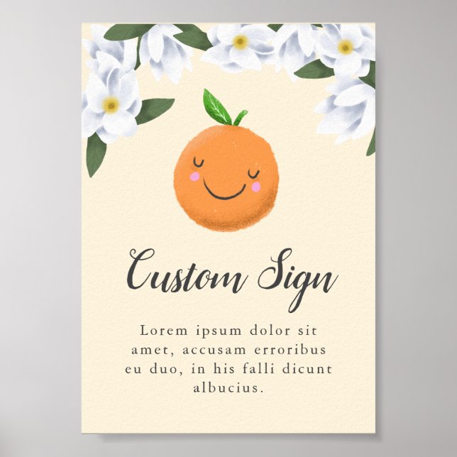 Yellow Little Cutie Clementine Baby Shower Sign (Front)