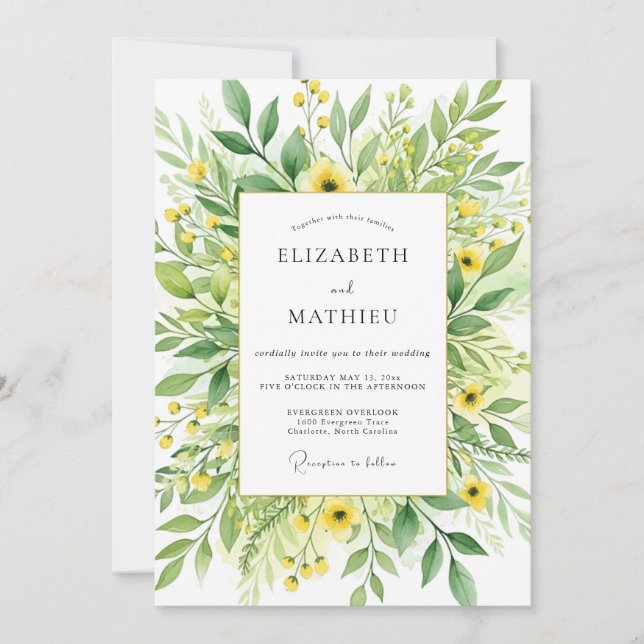 Yellow Lively Botanical Wedding Invitation (Front)