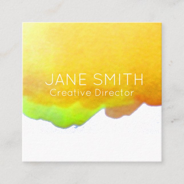 Yellow logo watercolor modern creative industry square business card (Front)