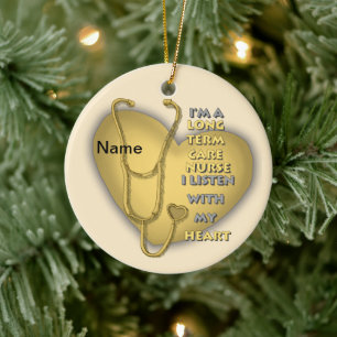 Yellow Long Term Care Nurse  Ceramic Ornament