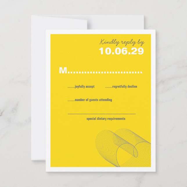 Yellow Loopy Love Lines Wedding RSVP Card (Front)