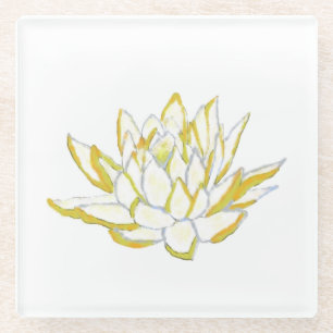 Yellow lotus flower Boho accessories women Glass Coaster