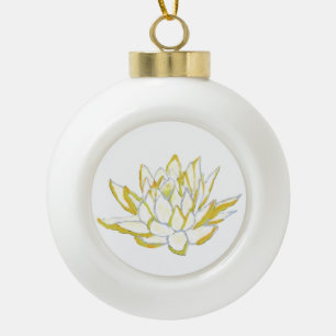 Yellow lotus flower botanical holiday accents ceramic ball christmas ornament