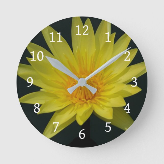 Yellow Lotus Waterlily Round Clock (Front)