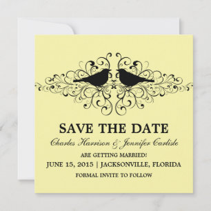 Yellow Love Bird Swirls Save the Date Invite