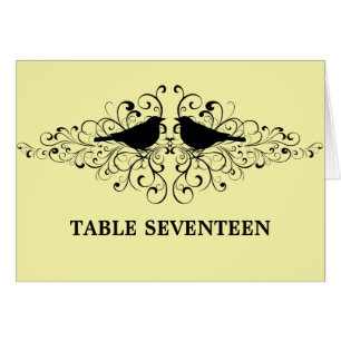 Yellow Love Bird Swirls Table Number Card