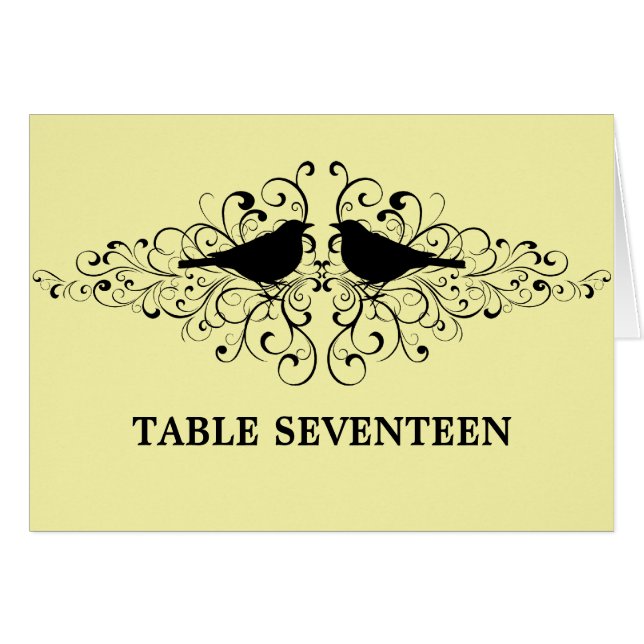 Yellow Love Bird Swirls Table Number Card (Front Horizontal)