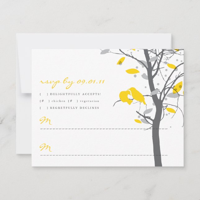 Yellow Love Birds in Tree RSVP - 2 sided Card (Front)